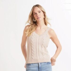 Evereve Women's Maeve Cable Knit Tank Sweater Top Oatmeal Sz XS, Fits Like S